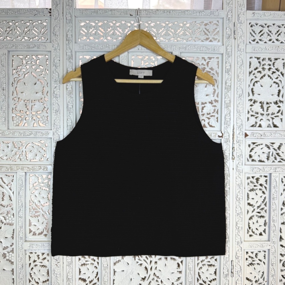NWT LOFT Black Stretchy Sleeveless Ribbed Sweater Vest Tank Top Sz Womens Large